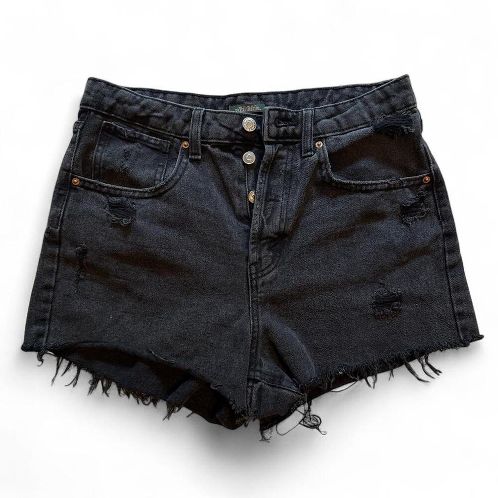 Black denim shorts with ripped